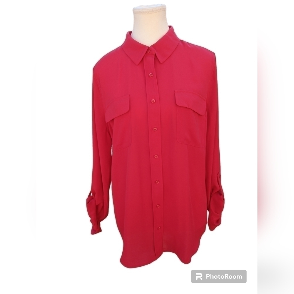 NWT CALVIN KLEIN RED button up blouse shirt SZ Med